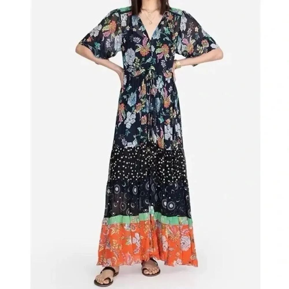 Johnny Was Narciso Mixed Maxi Dress Boho Floral Patchwork Print Size S